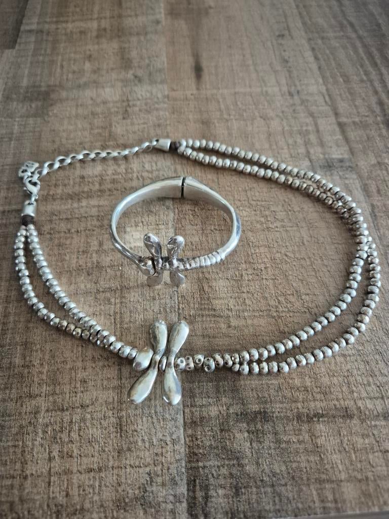 Prachtige  libelle ketting met armband maat M, Ophalen of Verzenden, Zo goed als nieuw, Zilver, Zilver