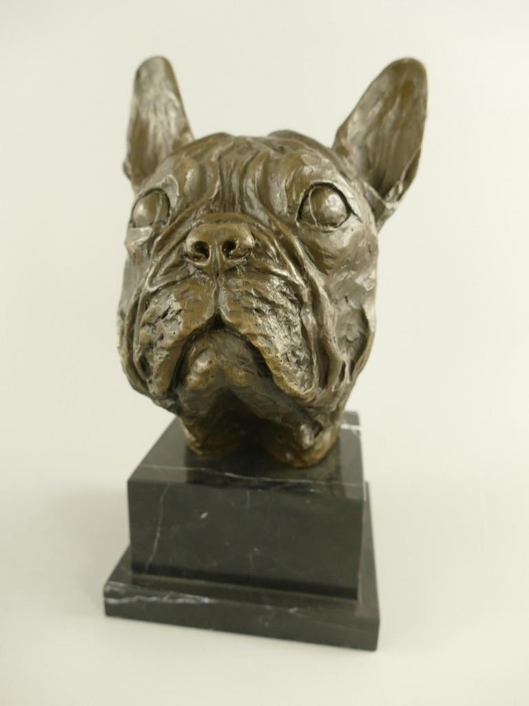 Bronzen Bulldog Beeldje op Marmeren Voet - H.26cm, Ophalen of Verzenden