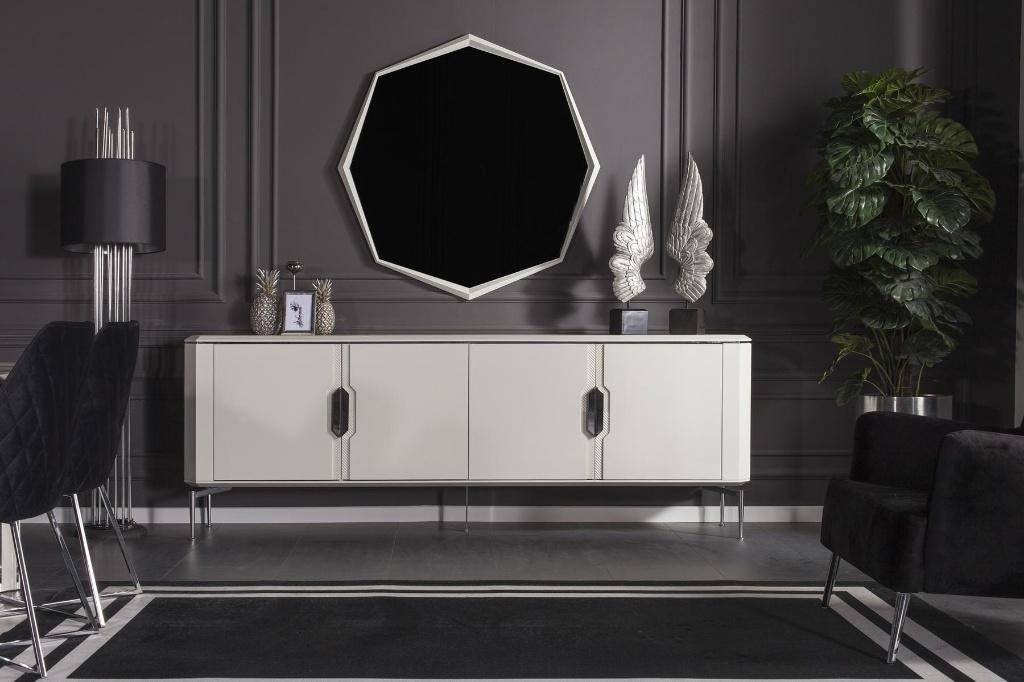 Moderne Dressoir LIMA – Hoogglans wit zeer stevig MDF, Ophalen, Met deur(en), Zo goed als nieuw, 200 cm of meer