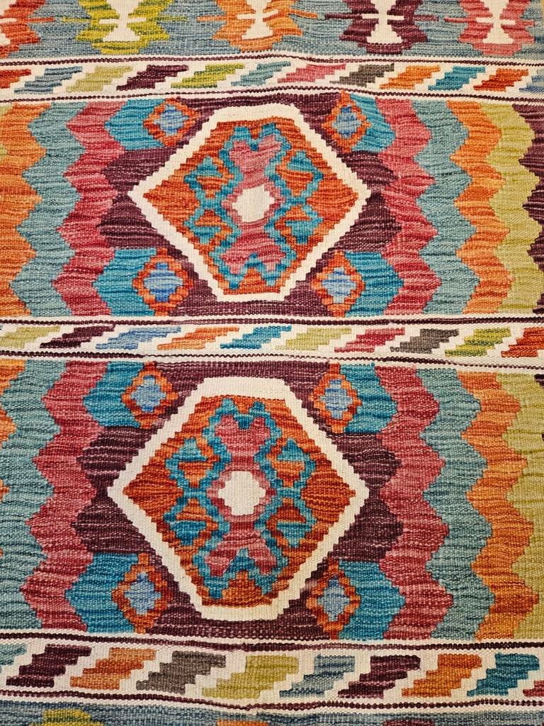 Handgeweven oosterse wollen kelim 126x85, Info@SlatsAntiek.nl, Crème, 100 tot 150 cm, Vof Slats Antiek