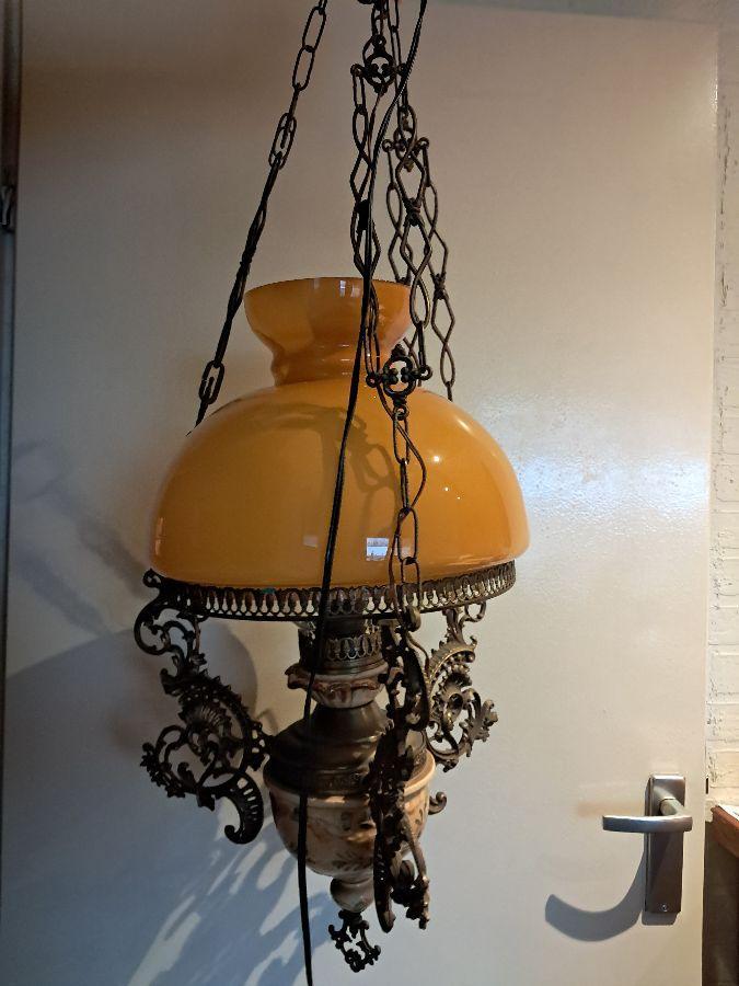 mooie oude hang olielamp elektrisch jaren 60 70, Antiek en Kunst, Antiek | Lampen, Ophalen