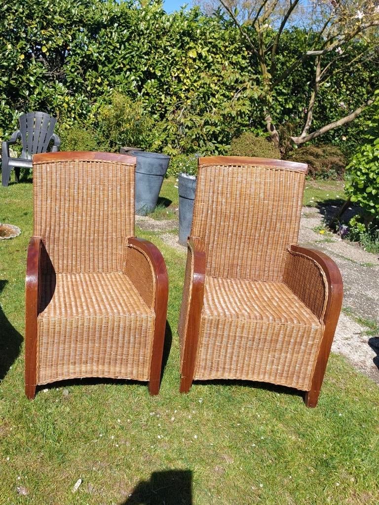 Twee rieten fauteuils prachtig teab ophalen, Huis en Inrichting, Fauteuils, Ophalen, Gebruikt, Minder dan 75 cm, Riet of Rotan