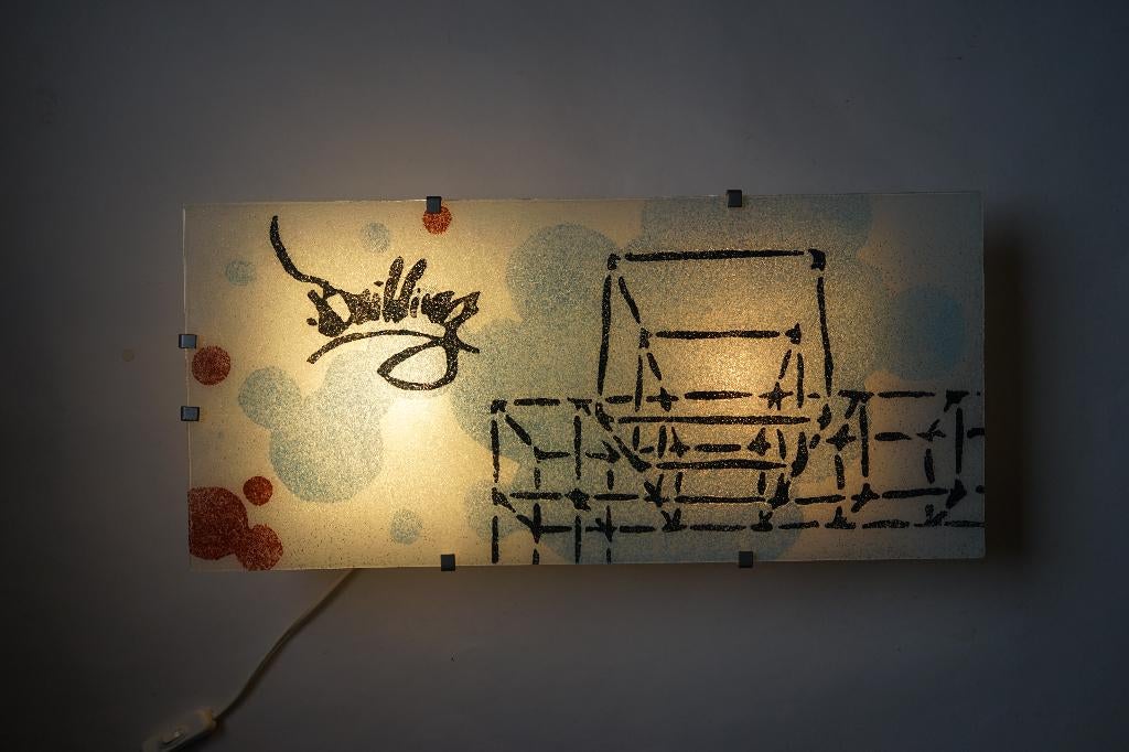 Vintage glazen Ikea wandlamp blauw rood Gyllen Treutiger, Ophalen of Verzenden, Zo goed als nieuw, Glas, Vintage