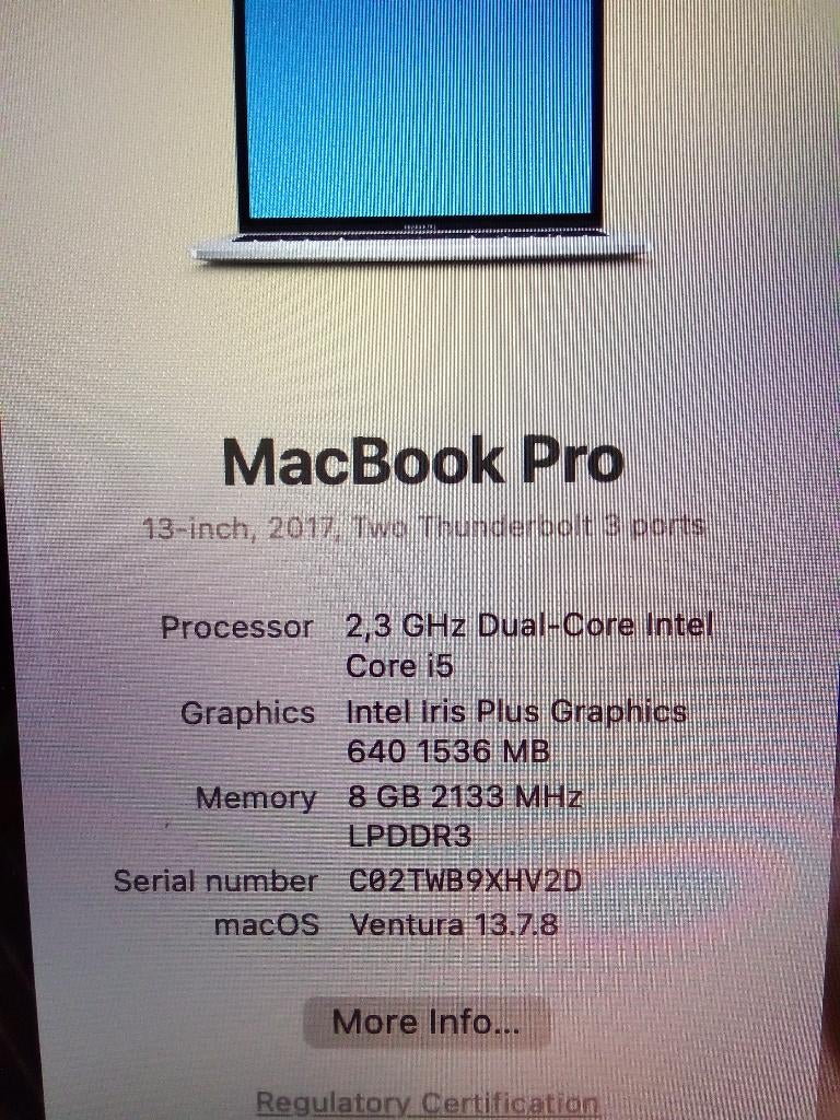 MacBook Pro 2017 13 inch, Computers en Software, Apple Macbooks, 256 GB, 2 tot 3 Ghz, Qwerty, 8 GB