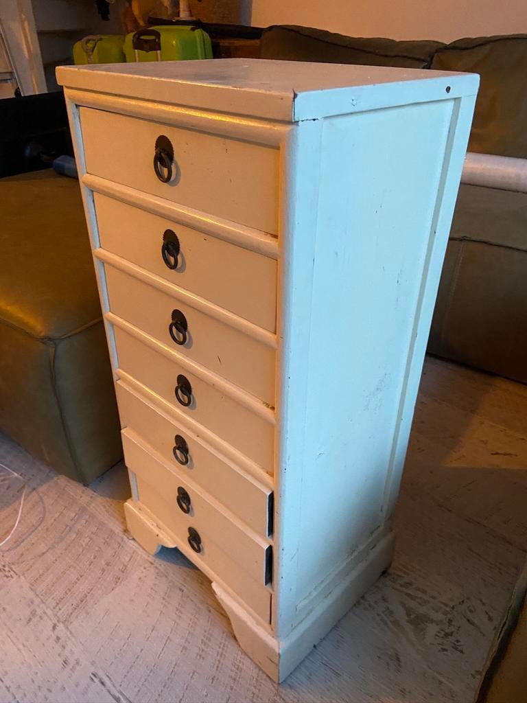 Antieke apothekerskast ladekast met zwarte ringgrepen, Zo goed als nieuw, Minder dan 100 cm, 25 tot 50 cm, 50 tot 100 cm