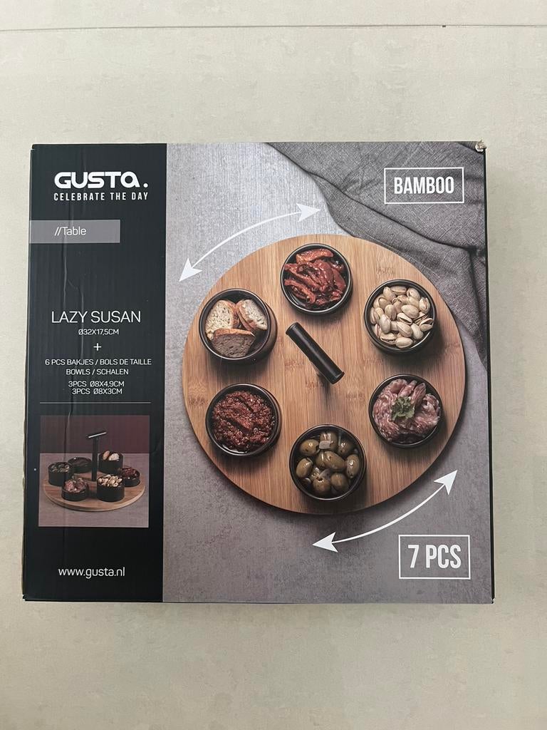 Nieuw Gusta Lazy Susan is een bamboe serveerplank, Huis en Inrichting, Ophalen of Verzenden, Nieuw
