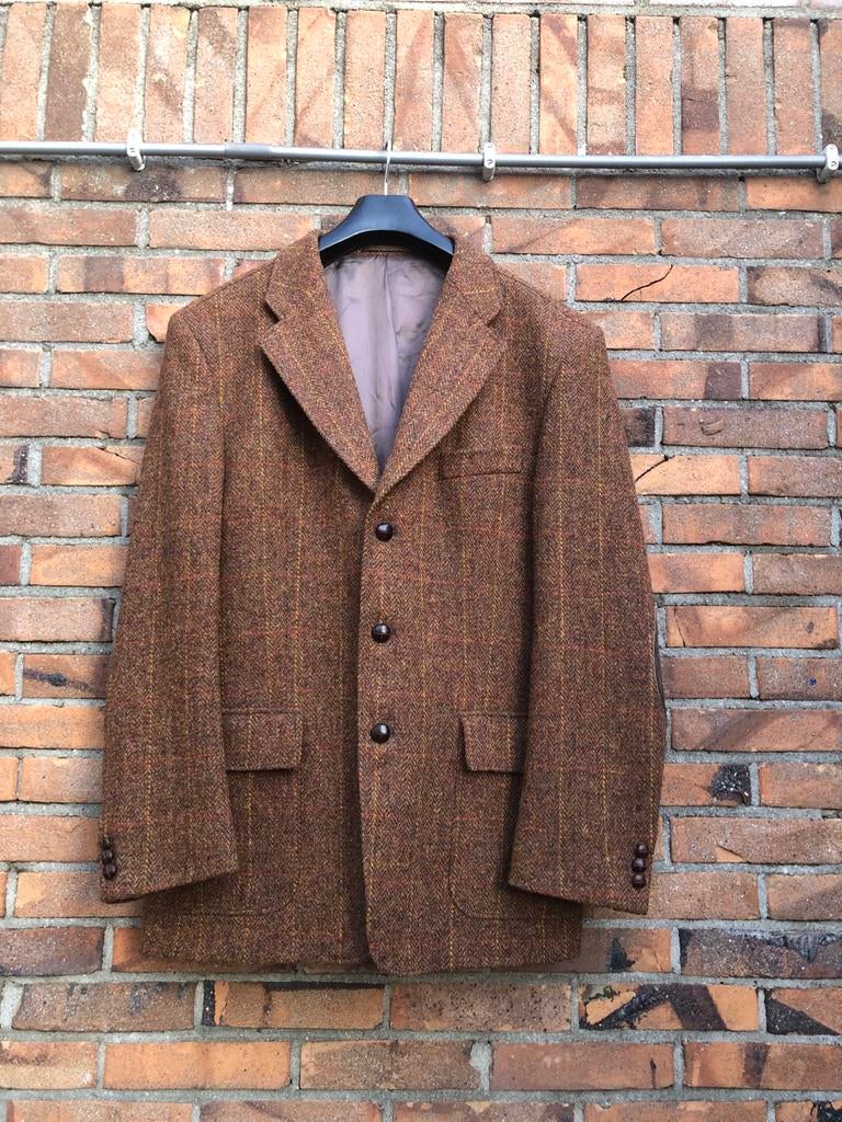 Harris Tweed colbert bruin met elleboogstukken maat 54., Maat 52/54 (L), Harris Tweed, Bruin, Ophalen of Verzenden