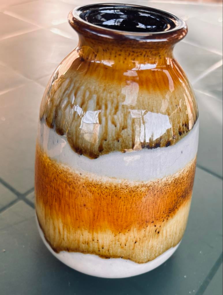 Keramische vaas met bruine en witte banden, Antiek en Kunst, Ophalen of Verzenden