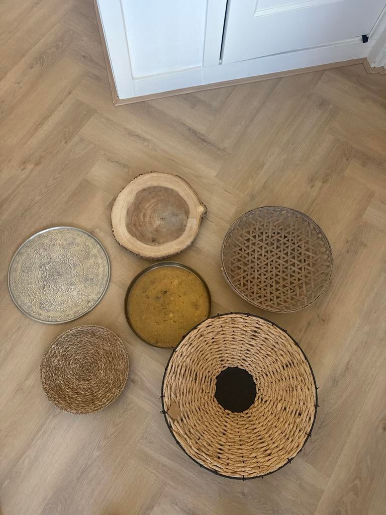 Set van 6 decoratieve schalen / dienbladen - naturel & boho, Huis en Inrichting, Woonaccessoires | Schalen en Manden, Ophalen