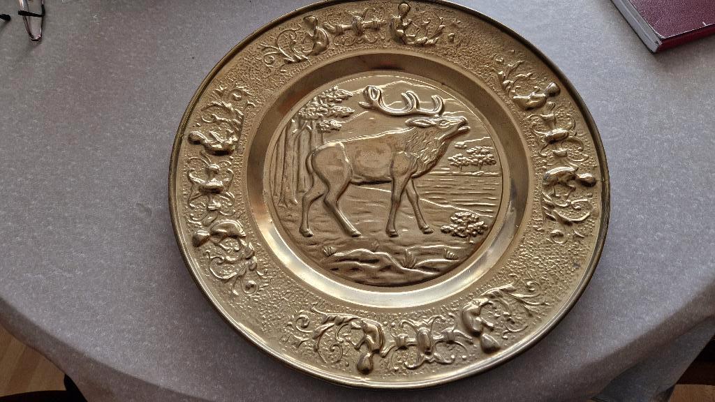 oud koperen messingen wandbord hert, Antiek en Kunst, Antiek | Koper en Brons, Ophalen of Verzenden, Koper