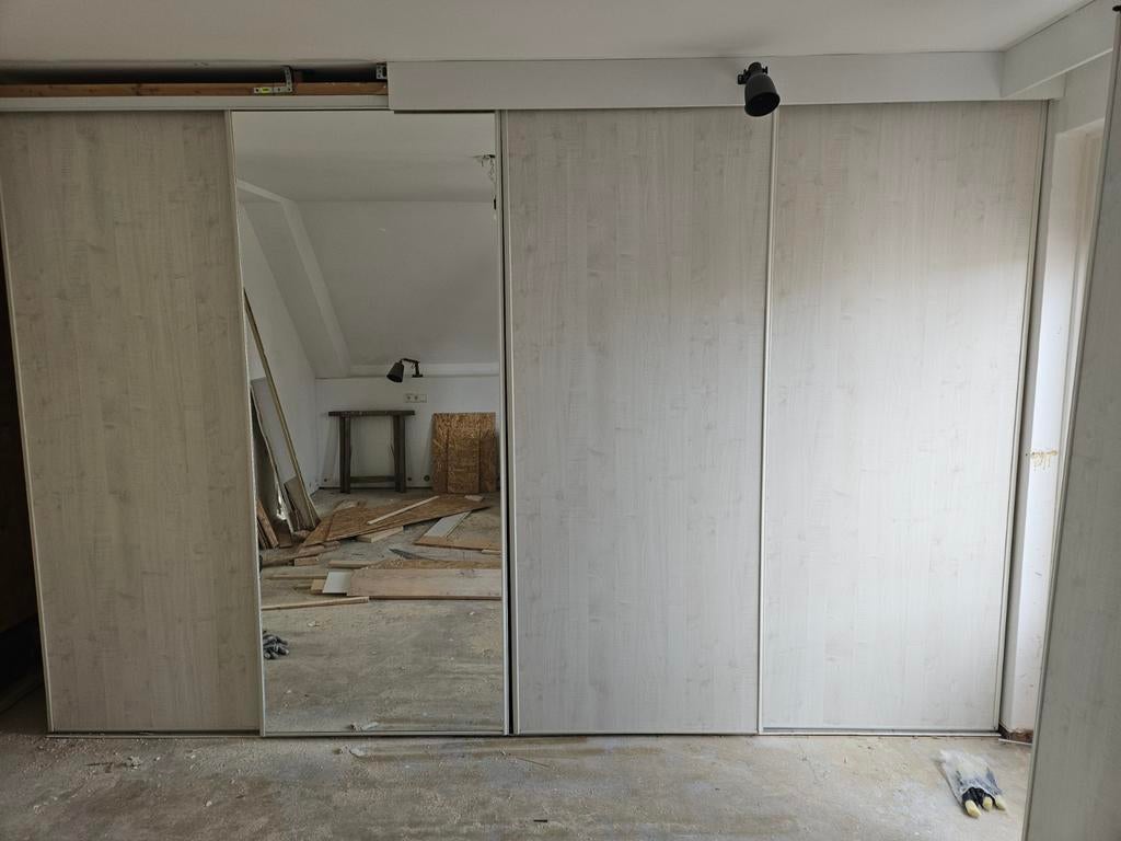 Schuifwand licht eiken met spiegel, Huis en Inrichting, Ophalen, 200 cm of meer, Eikenhout, Zo goed als nieuw