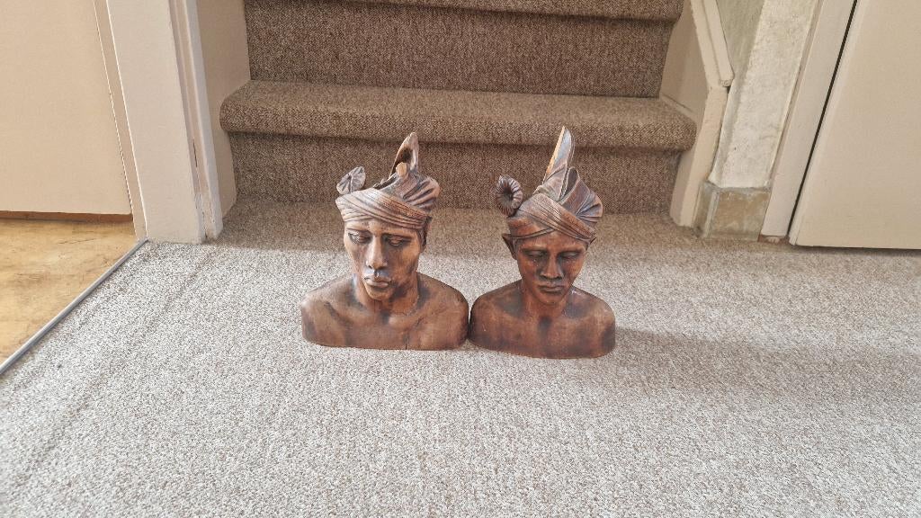 Houten Balinese beelden man en vrouw, Ophalen, 20 - 50 cm, Beeld, Hout