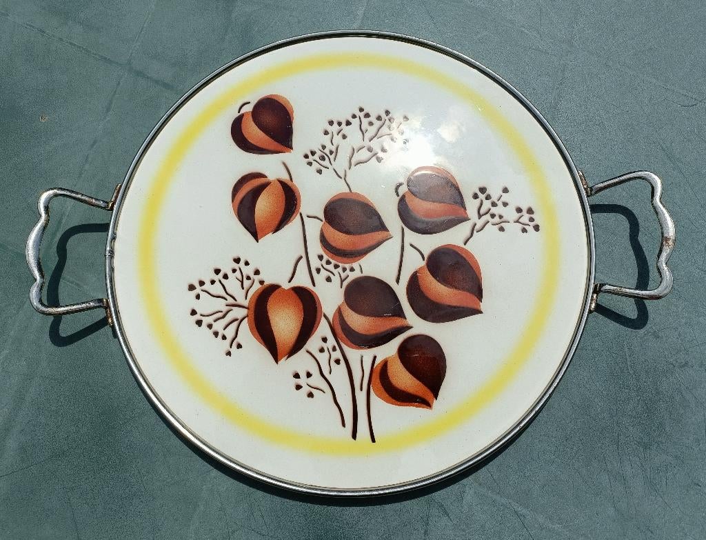 Jugendstil porselein gebakschaal vlaaischaal dienblad oranje, Ophalen of Verzenden, Gebruikt