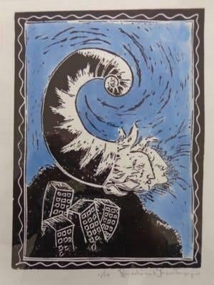 Jacques Tange, ingelijste zeefdruk Fin de la nuit, Antiek en Kunst, Ophalen