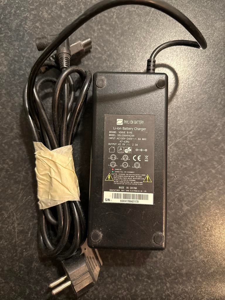 Phylion E-bike Acculader 42V 2.0A (V008), Fietsen en Brommers, Fietsaccessoires | Fietsaccu's, Ophalen, Gebruikt