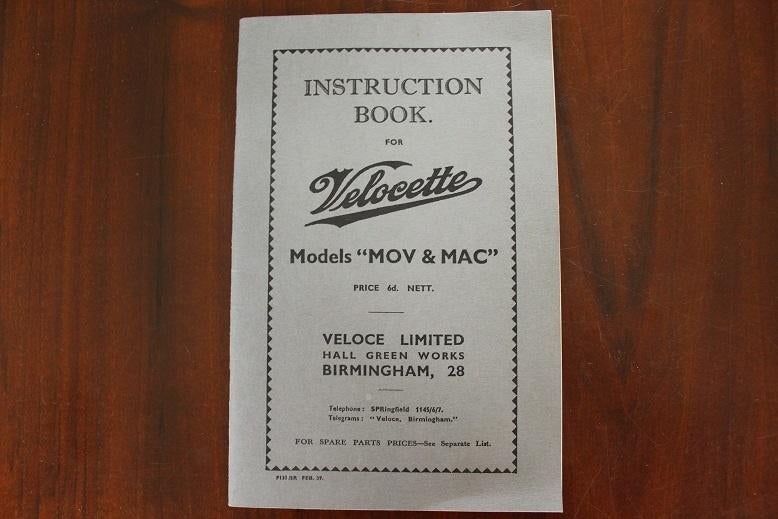 Velocette MOV MAC 1939 motorcycle instruction book, Motoren, Ophalen of Verzenden, Overige merken