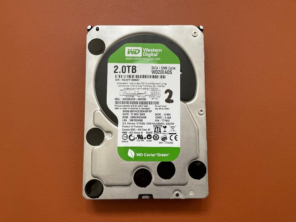 2TB Western Digital Caviar Green (model: WD20EADS), Computers en Software, Harde schijven, Intern, Gebruikt, Desktop, SATA