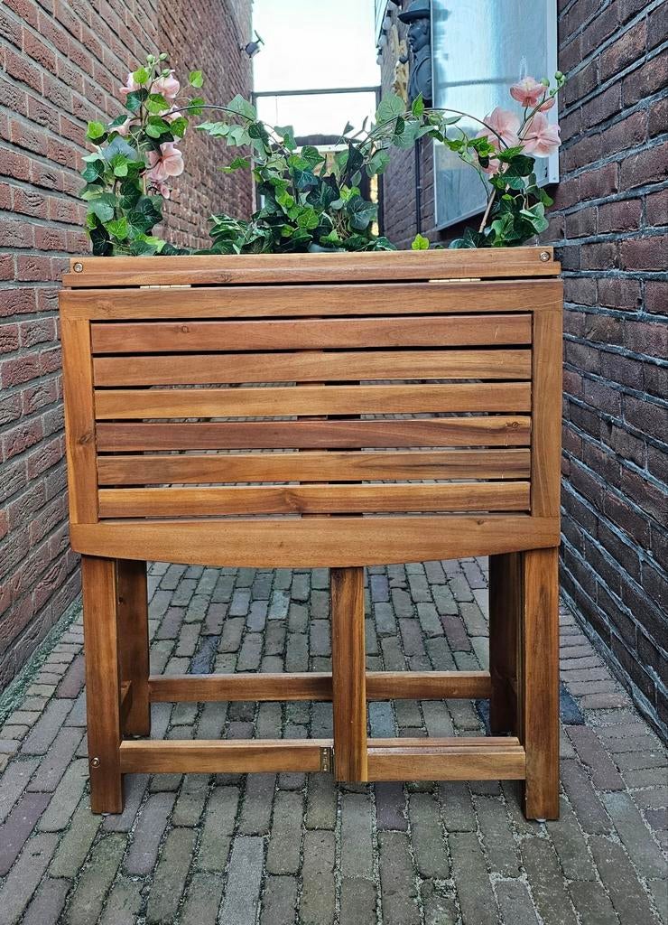 Inklapbare balkon / bistrotafel met plantenbak, Tuin en Terras, Ophalen, Nieuw, Rechthoekig, Teakhout