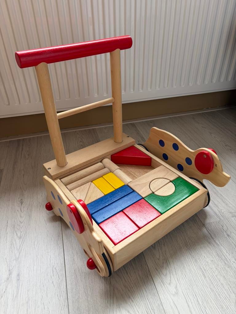 Loopwagen van hout - inclusief blokken, Ophalen, Gebruikt, Duw- of Trekspeelgoed