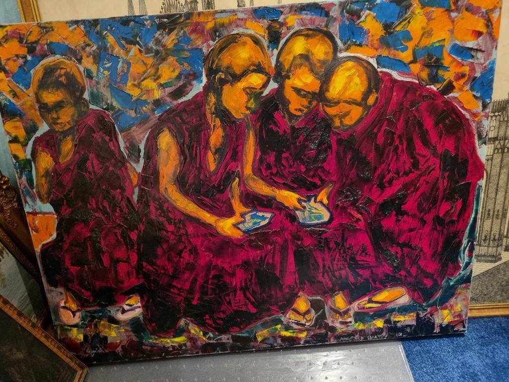 Schilderij Monniken, Antiek en Kunst, Ophalen of Verzenden