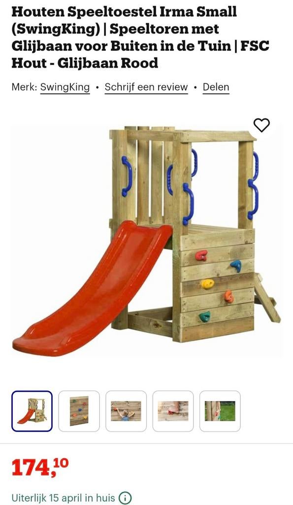 Houten Speeltoestel Irma Small met Glijbaan Swingking, Ophalen, Glijbaan