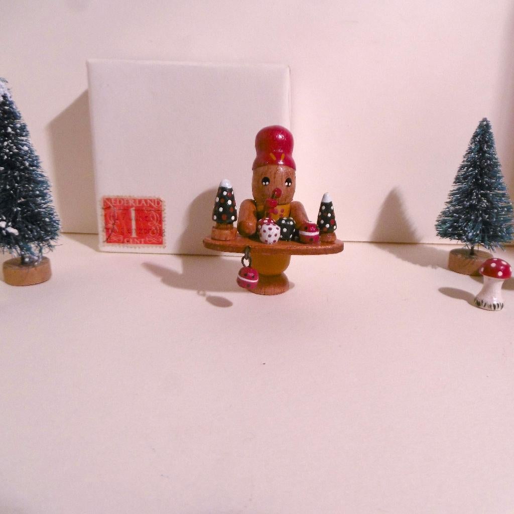 Oude houten kerstman Rookmannetje poppenhuis pop kerst boom., Diversen, Verzenden