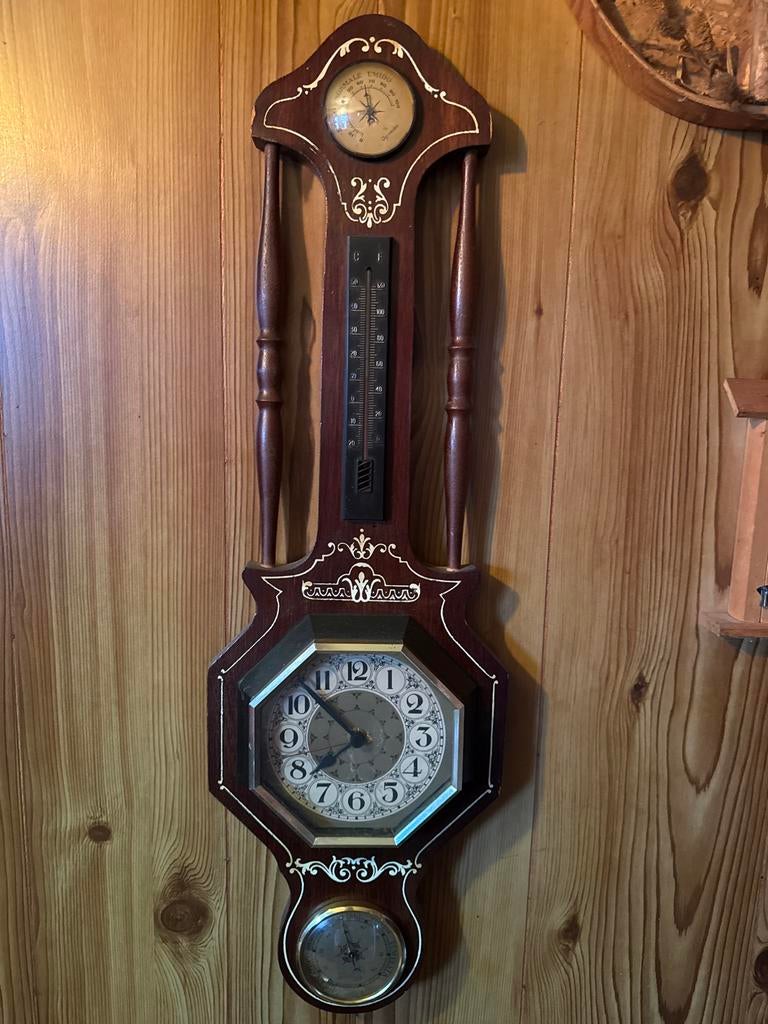Vintage weerstation met klok, thermometer en barometer, Ophalen