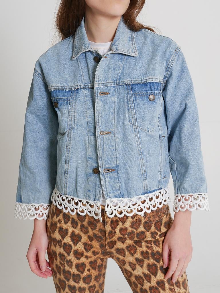 Vintage '90s Denim Jacket with Decorated Edges, Maat 38/40 (M), Vintage, Gedragen, Verzenden