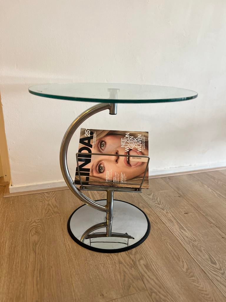 Kokoon design vintage bijzettafel chroom glas, Huis en Inrichting, Tafels | Bijzettafels, 45 tot 60 cm, Minder dan 55 cm, Gebruikt