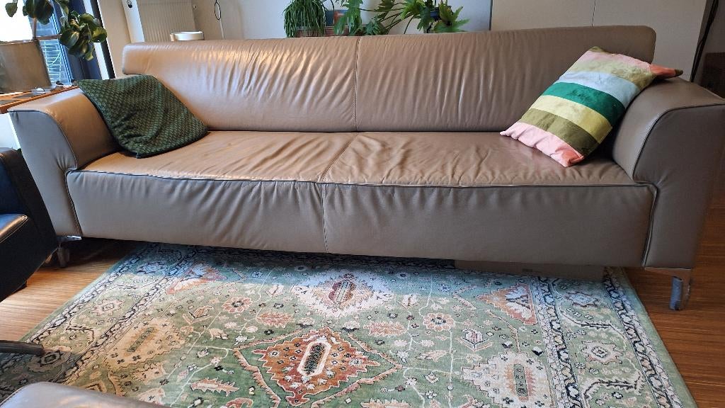 Lederen 3-zits bank Montel met voetenbank, Ophalen, Gebruikt, 125 cm of meer, Leer