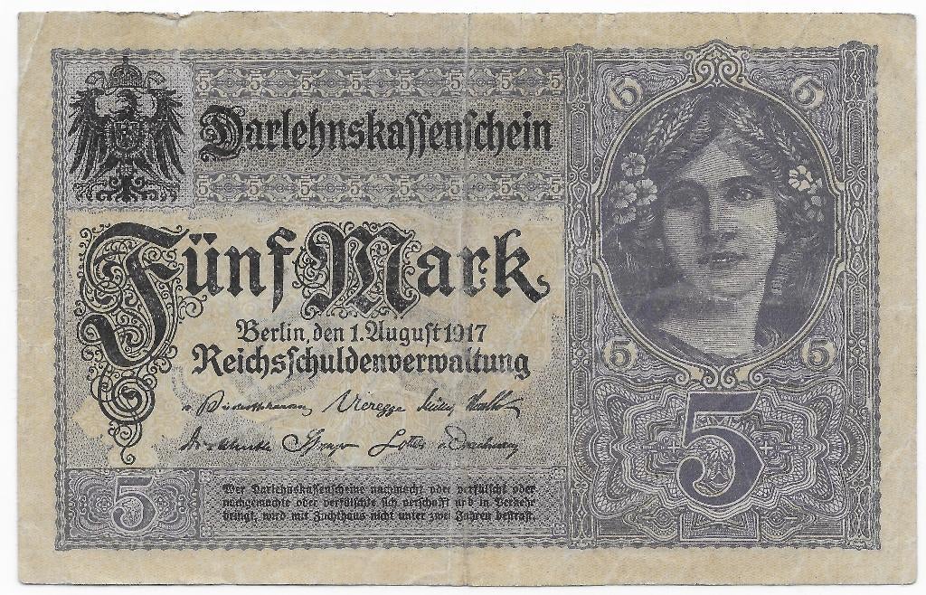 Duitsland 5 Mark Biljet 1917 P56b, Postzegels en Munten, Bankbiljetten | Europa | Niet-Eurobiljetten, Verzenden, Duitsland, Los biljet