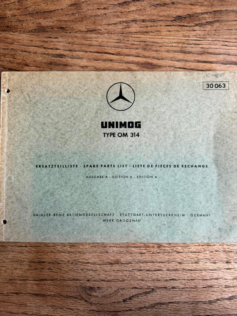 Mercedes Unimog motor onderdelen boek OM 314, Ophalen of Verzenden
