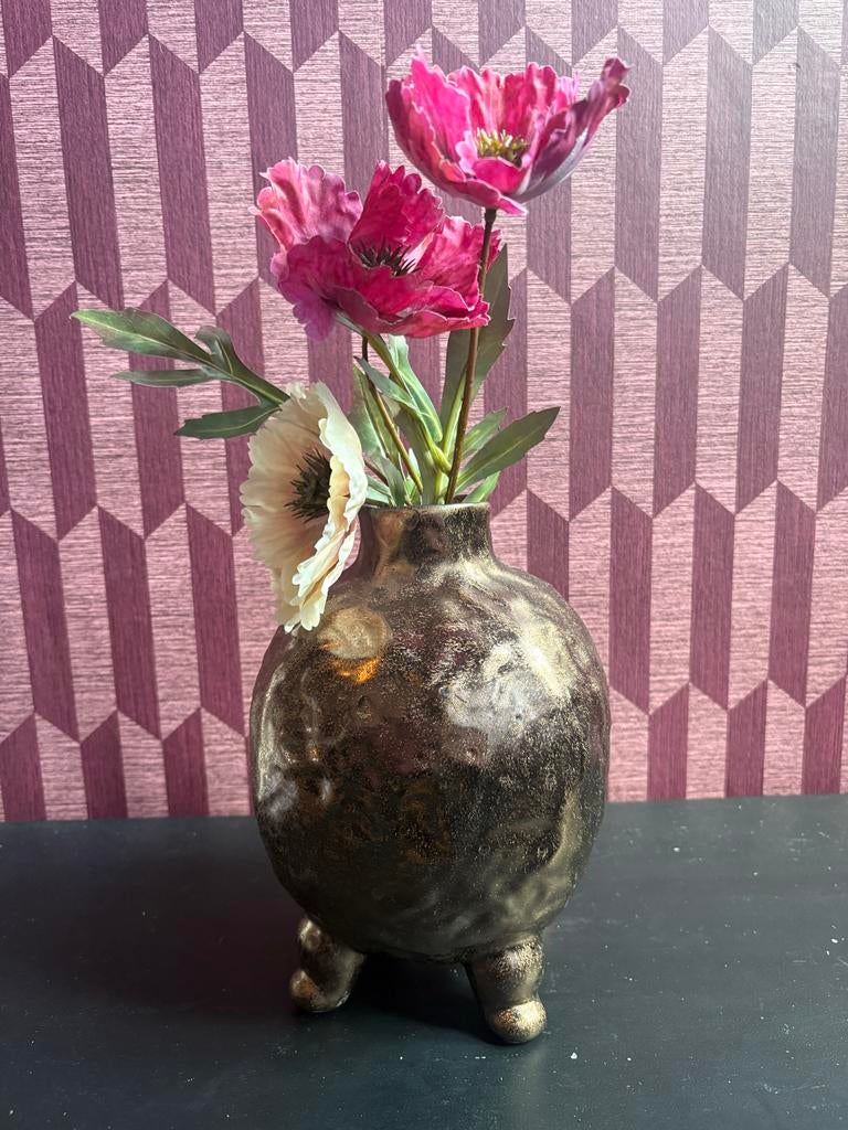 Bronzen/Gouden Bollen Vaas - 25 cm Hoog, Huis en Inrichting, Ophalen, Overige materialen, Overige kleuren, Zo goed als nieuw