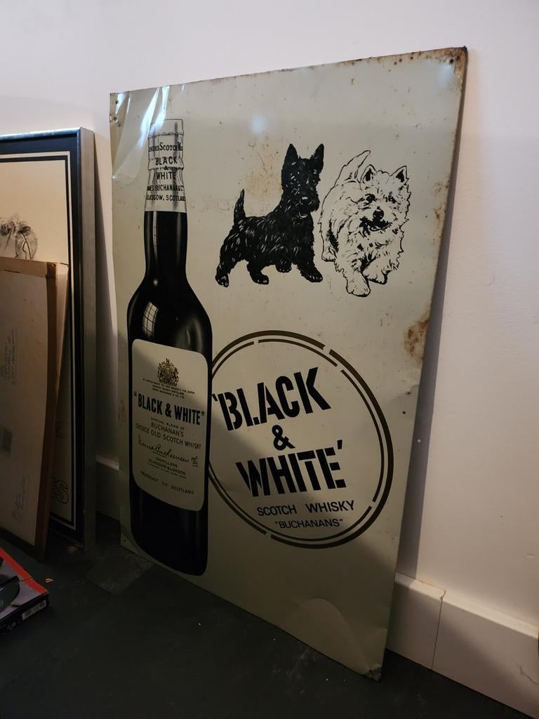 Vintage Black & White Whisky metalen Reclamebord 76-50 cm, Ophalen of Verzenden