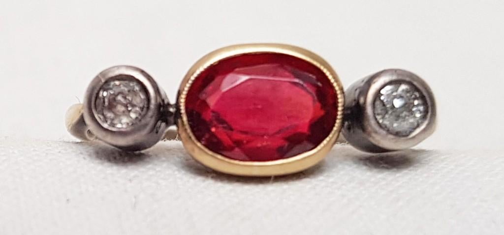 Ring antiek juweel goud granaat diamant., Sieraden, Tassen en Uiterlijk, Antieke sieraden, Ophalen of Verzenden, Goud, Ring, Met edelsteen