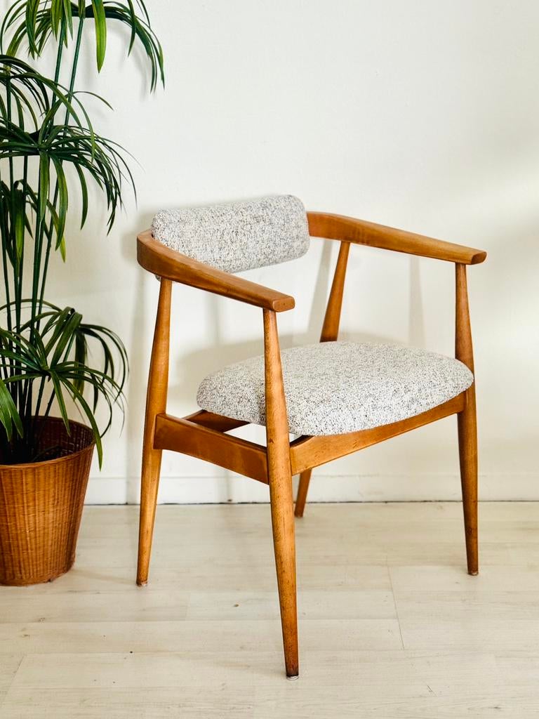 Vintage armstoel eet / bureaustoel Lübke jaren 60, Ophalen, Bruin, Vintage midcentury, Zo goed als nieuw