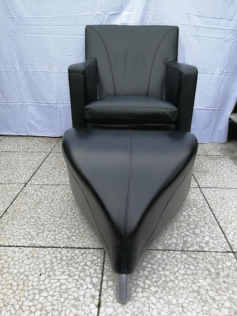Leolux Dolcinea fauteuil met Leolux hocker. Design., Ophalen, 75 tot 100 cm, Leer, 50 tot 75 cm