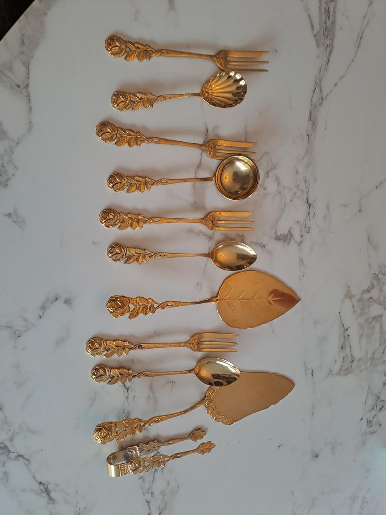 Verguld bestek met rozenmotief Hildesheimer, Ophalen of Verzenden