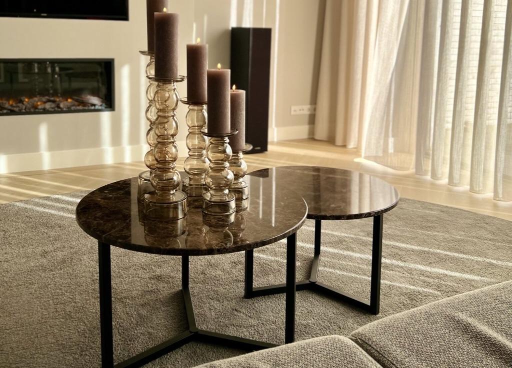 Rond salontafel set, bruin marmer | Diverse Maten, Overige materialen, 50 tot 100 cm, Rond, Nieuw