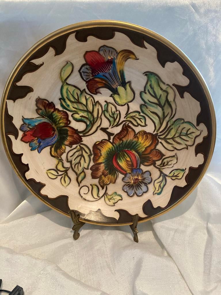 H. Bequet Quaregnon Sierschaal - Handbeschilderd Bloemendeco, Ophalen of Verzenden