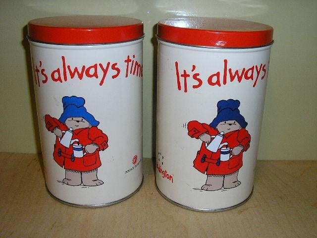 Vintage D.E. koffieblikken beertje Paddington, Verzamelen, Blikken, Ophalen of Verzenden, Gebruikt, Koffie, Douwe Egberts