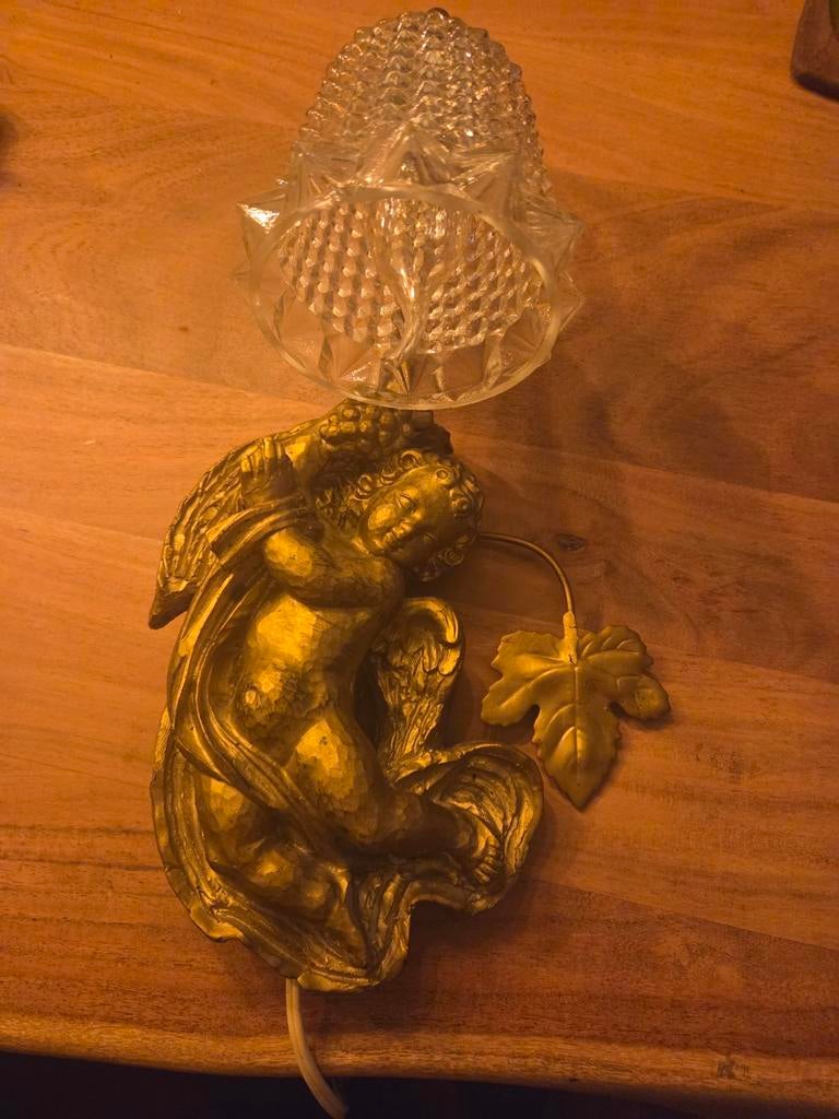 Muur Hanglamp met Engel en Glas, Ophalen, Gebruikt, Glas, Vintage