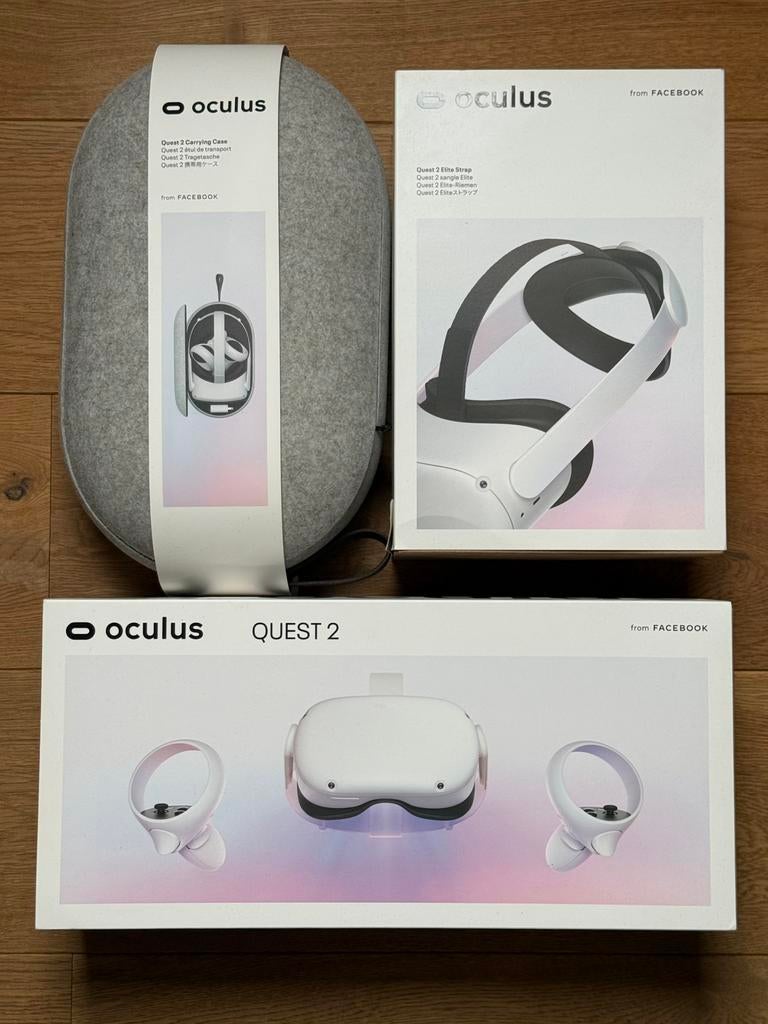 Oculus Quest 2 128GB compleet – elite strap & case, Spelcomputers en Games, Ophalen of Verzenden, Zo goed als nieuw, VR-bril, Overige platformen