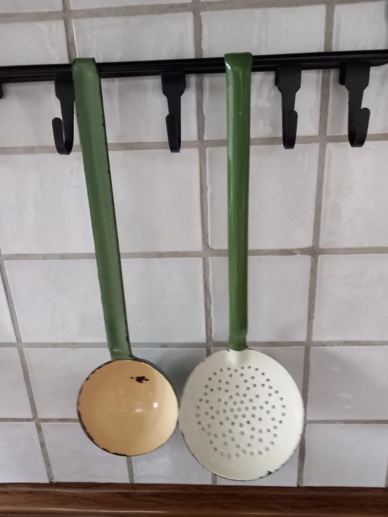 Brocante schuimspaan, en soeplepel, Antiek en Kunst, Ophalen