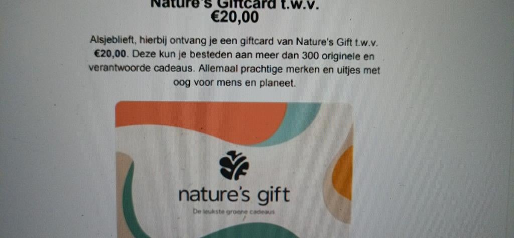 nature's giftcard, Tickets en Kaartjes, Kortingen en Cadeaubonnen, Eén persoon, Cadeaubon