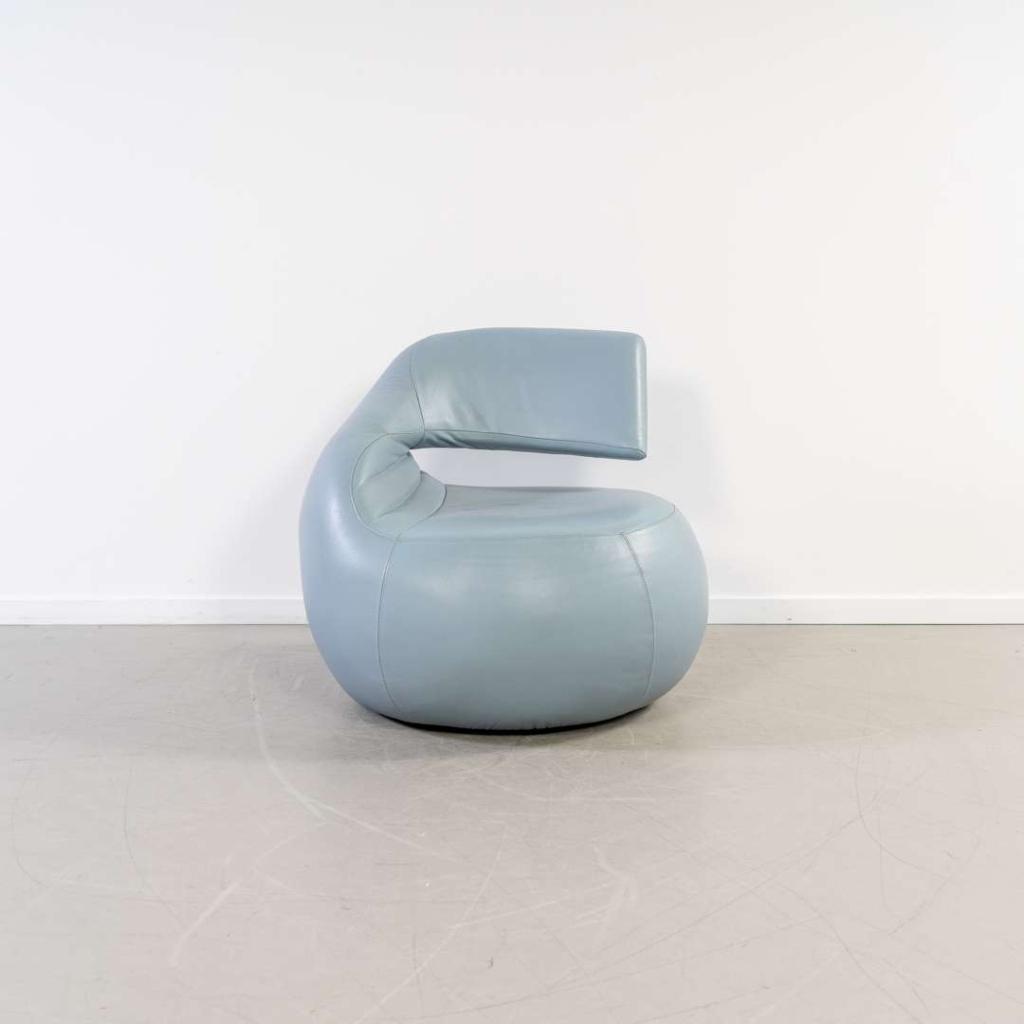 1x Leolux Gisa Fauteuil Draaibaar Lichtblauw – Leer, Huis en Inrichting, Fauteuils, Niet ingevuld, Niet ingevuld, Ophalen of Verzenden