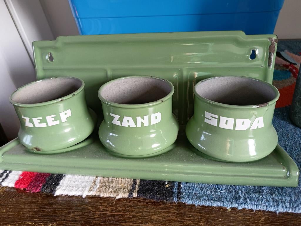Zand Zeep Soda Rek. Groen. Paar emaille beschadigingen., Ophalen of Verzenden