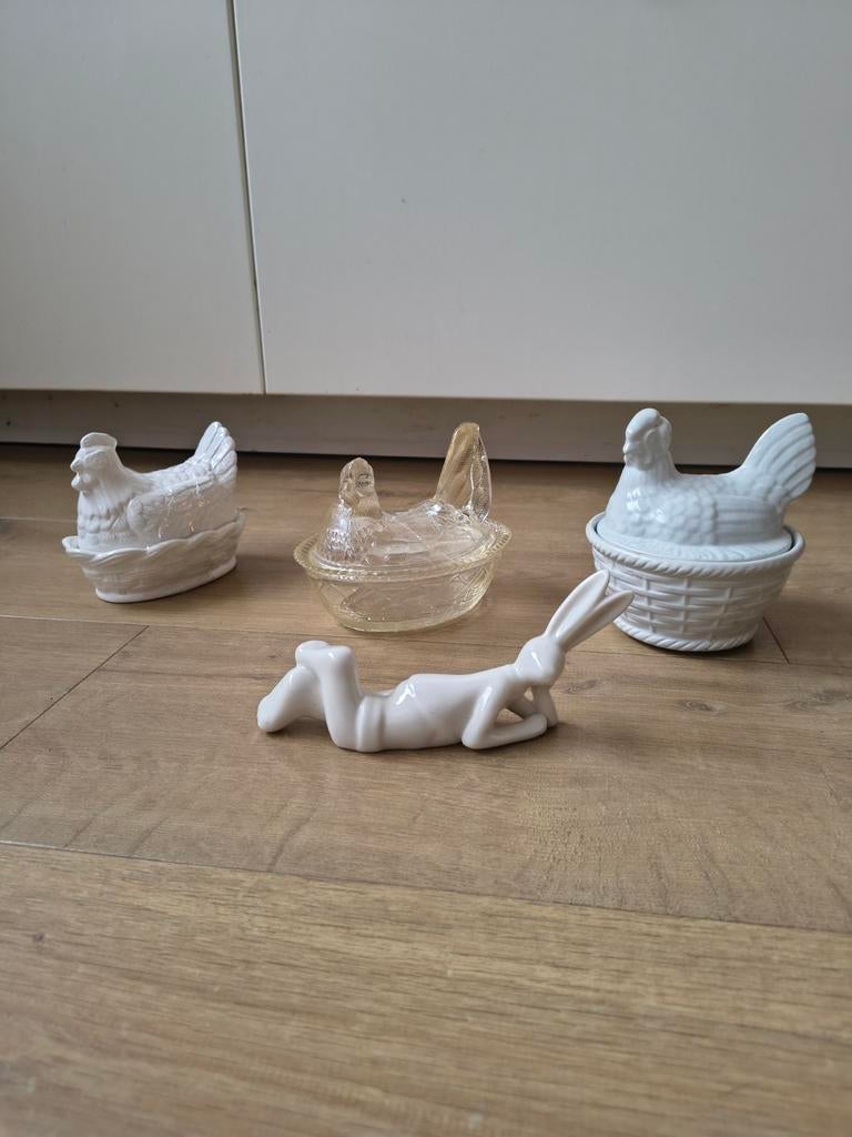 Pasen easter haan kip schaaltje deksel mandje glas keramiek, Ophalen of Verzenden
