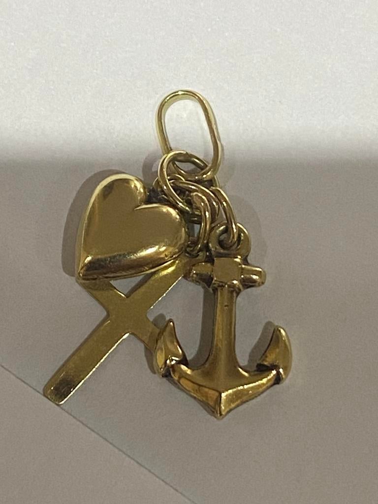 14 karaats gouden geloof , hoop en liefde hanger., Sieraden, Tassen en Uiterlijk, Antieke sieraden, Ophalen of Verzenden