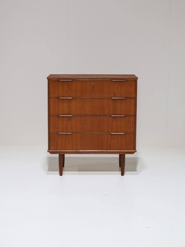 Grote ladekast teakhout Deens vintage 4 lades, Ophalen, -, -, Teakhout